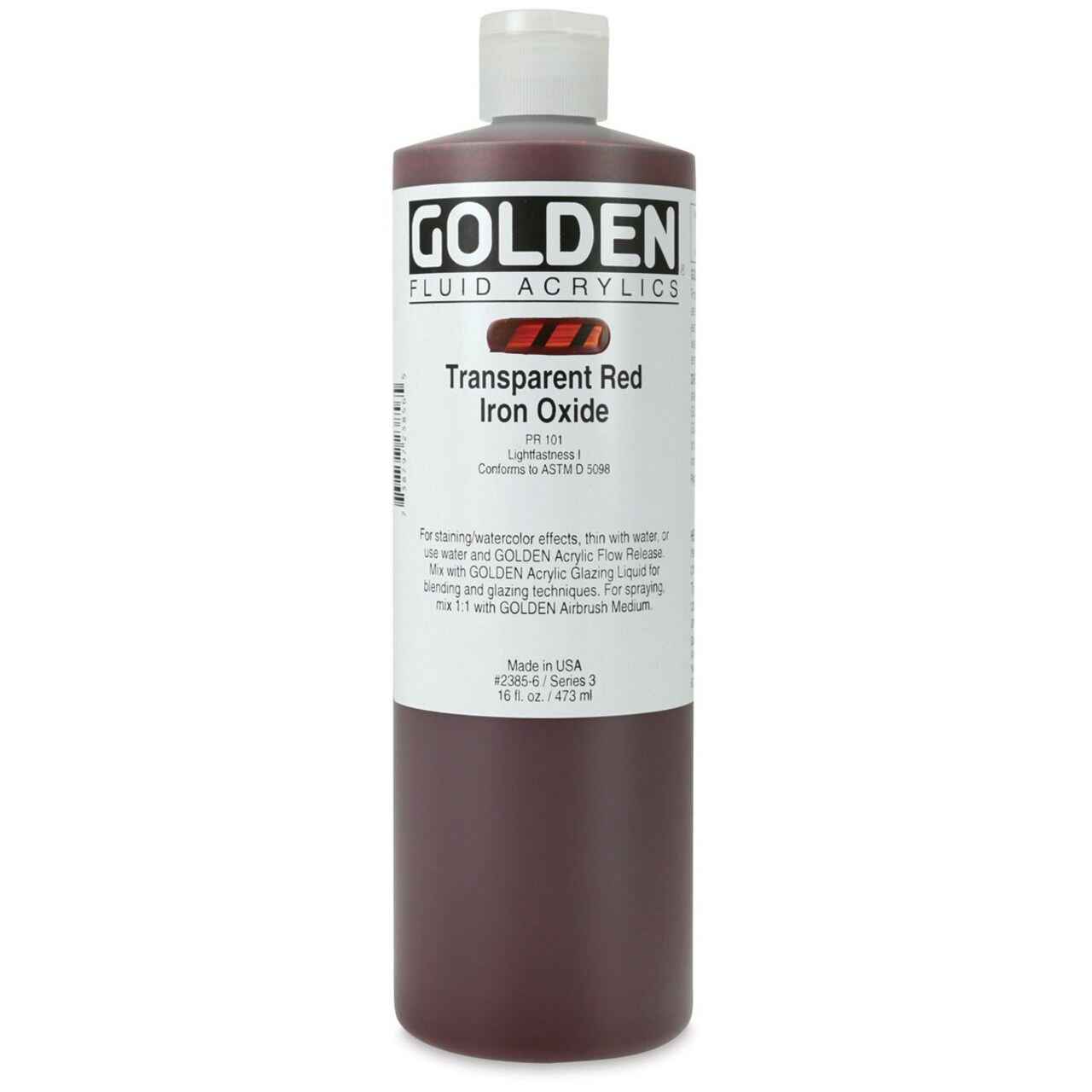 Golden Fluid Acrylics - Transparent Red Iron Oxide, 16 oz bottle